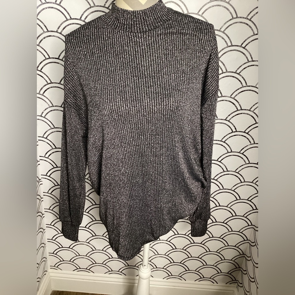 Lord & Taylor Charcoal Gray & Silver Ribbed Turtleneck Sweater – Size 2XL